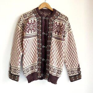 Vintage Wool Dale of Norway Traditional Geometric Print  Ski Cardigan M